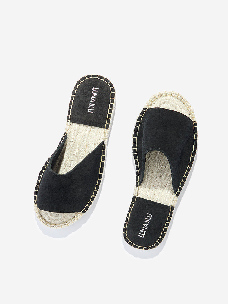 LUNA BLU Black Suede Espadrille Slides - Image 3