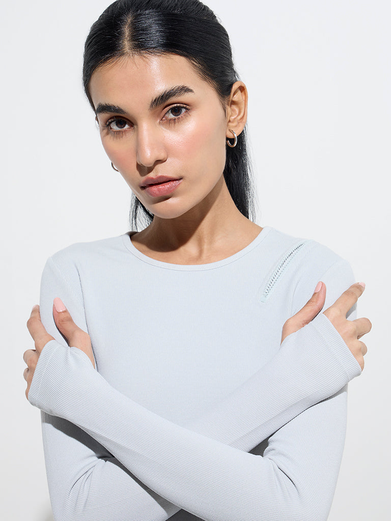 Studiofit Grey Ribbed-Textured Bodysuit - Image 2