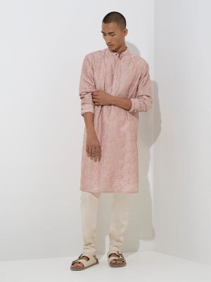 Mens Ethnicwear Beige Relaxed-Fit Mid-Rise Cotton Pants