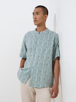 ETA Teal Knit-Textured Resort-Fit Cotton Shirt