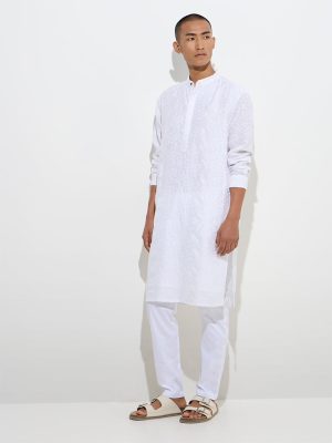 Mens Ethnicwear Off-White Relaxed-Fit Cotton Kurta