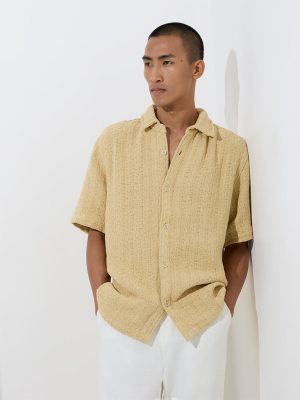 ETA Yellow Knit-Textured Relaxed-Fit Cotton Shirt