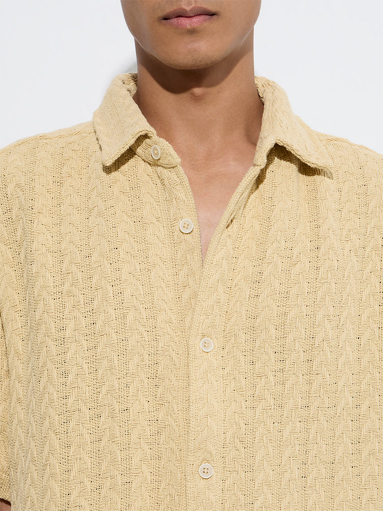 ETA Yellow Knit-Textured Relaxed-Fit Cotton Shirt - Image 3