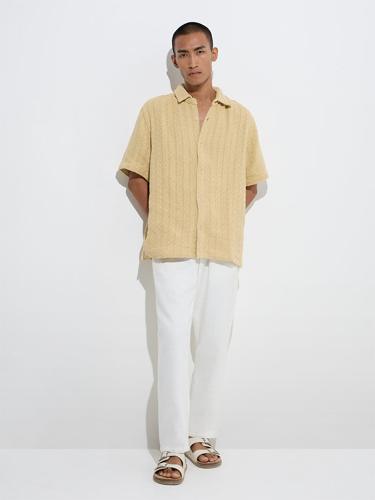 ETA Yellow Knit-Textured Relaxed-Fit Cotton Shirt - Image 4