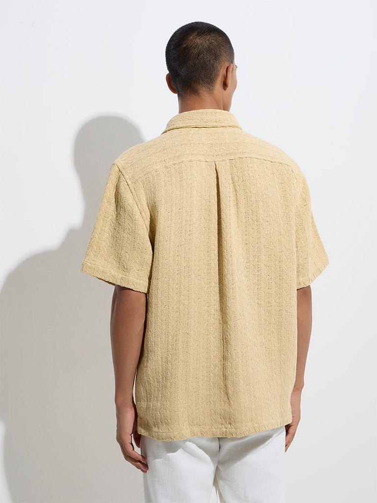 ETA Yellow Knit-Textured Relaxed-Fit Cotton Shirt - Image 5