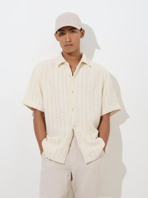 ETA Off-White Knit-Textured Relaxed-Fit Cotton Shirt