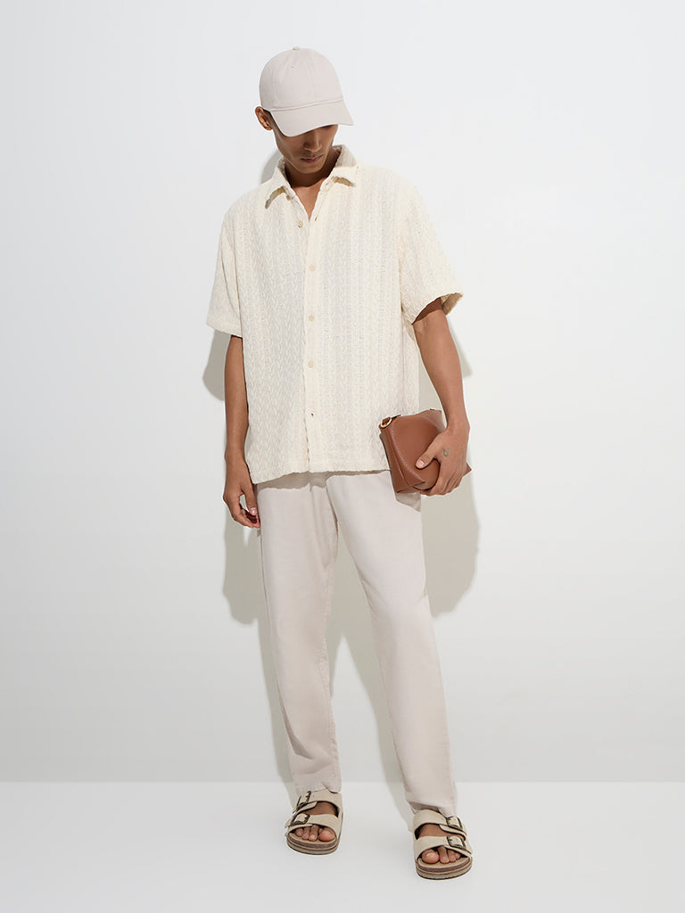 ETA Off-White Knit-Textured Relaxed-Fit Cotton Shirt - Image 3