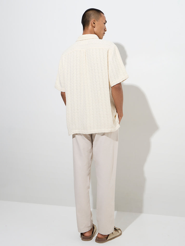 ETA Off-White Knit-Textured Relaxed-Fit Cotton Shirt - Image 4