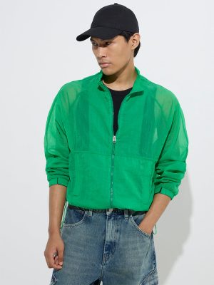 Nuon Green Mesh-Detailed Relaxed-Fit Jacket