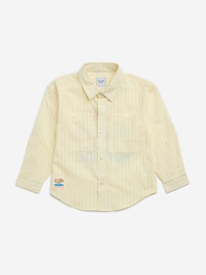 HOP Kids Yellow Stripe Printed Cotton Shirt