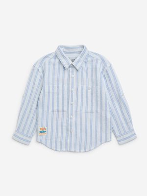 HOP Kids Blue Stripe Printed Cotton Shirt