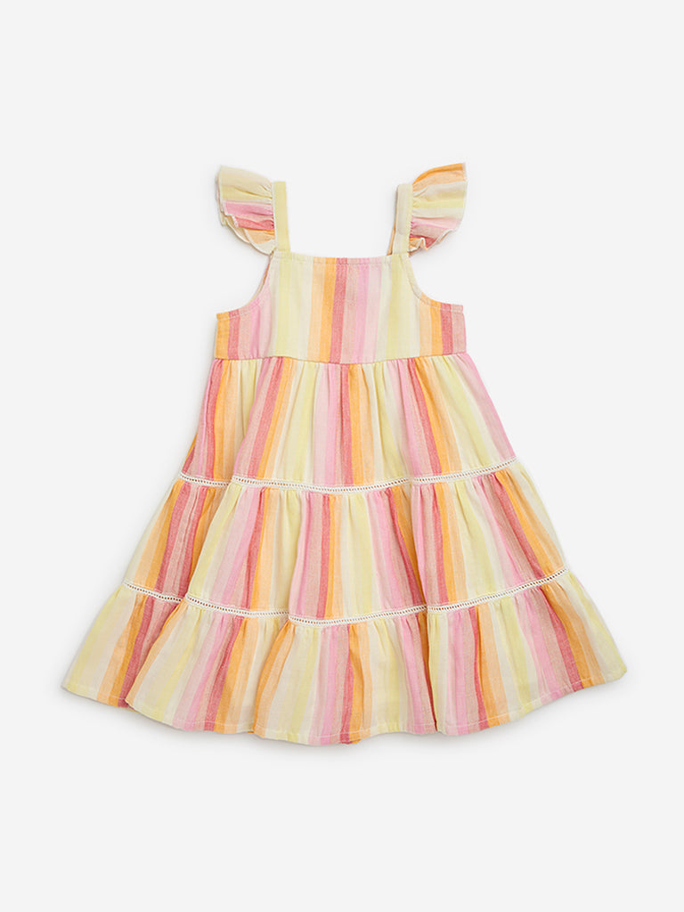HOP Kids Multicolour Striped Tiered Cotton Dress