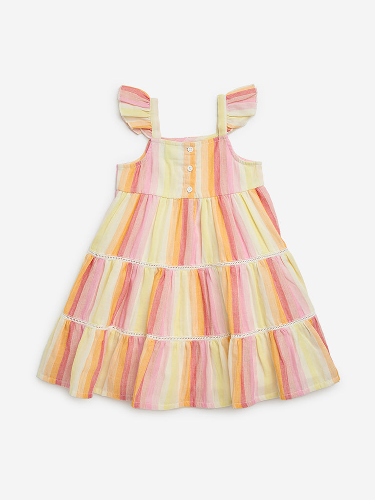 HOP Kids Multicolour Striped Tiered Cotton Dress - Image 2