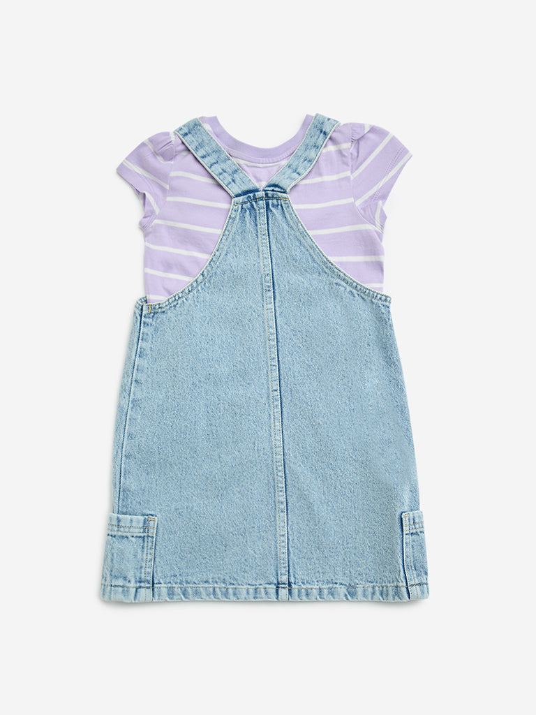 HOP Kids Lilac Striped Denim Pinafore and T-Shirt - Image 2