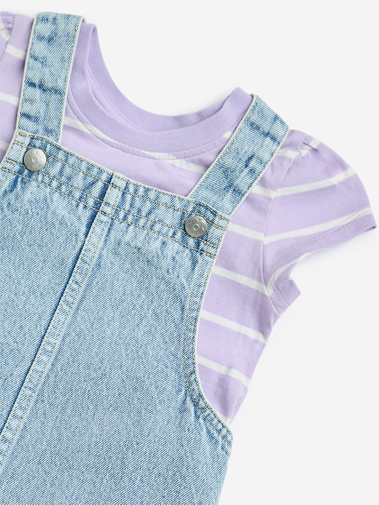 HOP Kids Lilac Striped Denim Pinafore and T-Shirt - Image 3
