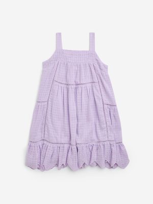 HOP Kids Lilac Embroidered Cotton A-Line Dress