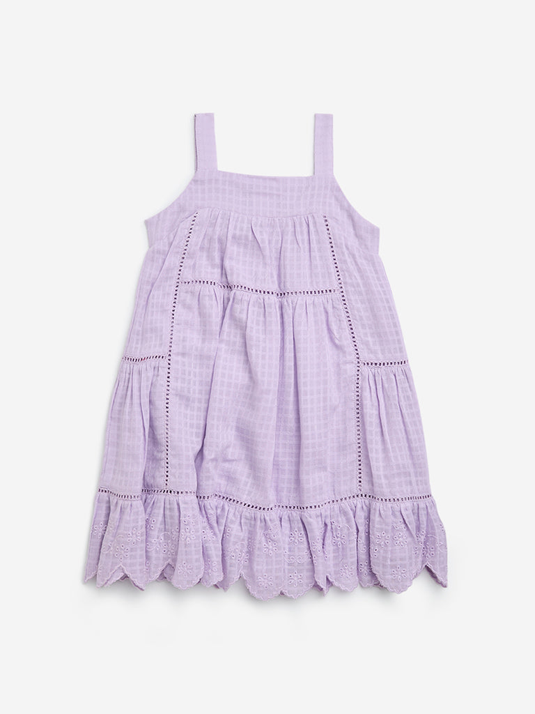 HOP Kids Lilac Embroidered Cotton A-Line Dress - Image 2