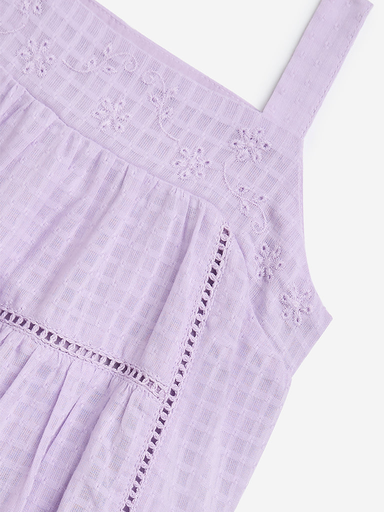 HOP Kids Lilac Embroidered Cotton A-Line Dress - Image 3