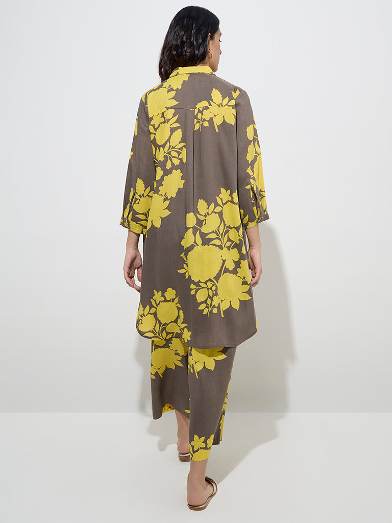Utsa Mustard Floral Printed A-Line Kurta - Image 4