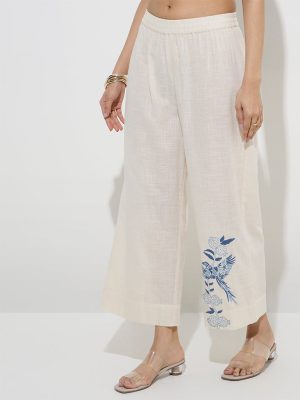 Utsa Off-White Nature-Inspired Cotton Ethnic Pants