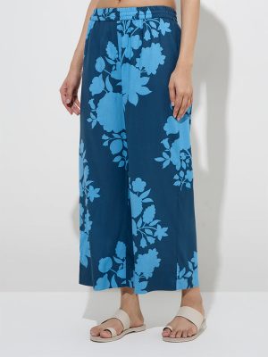 Utsa Indigo Floral Design Ethnic Pants