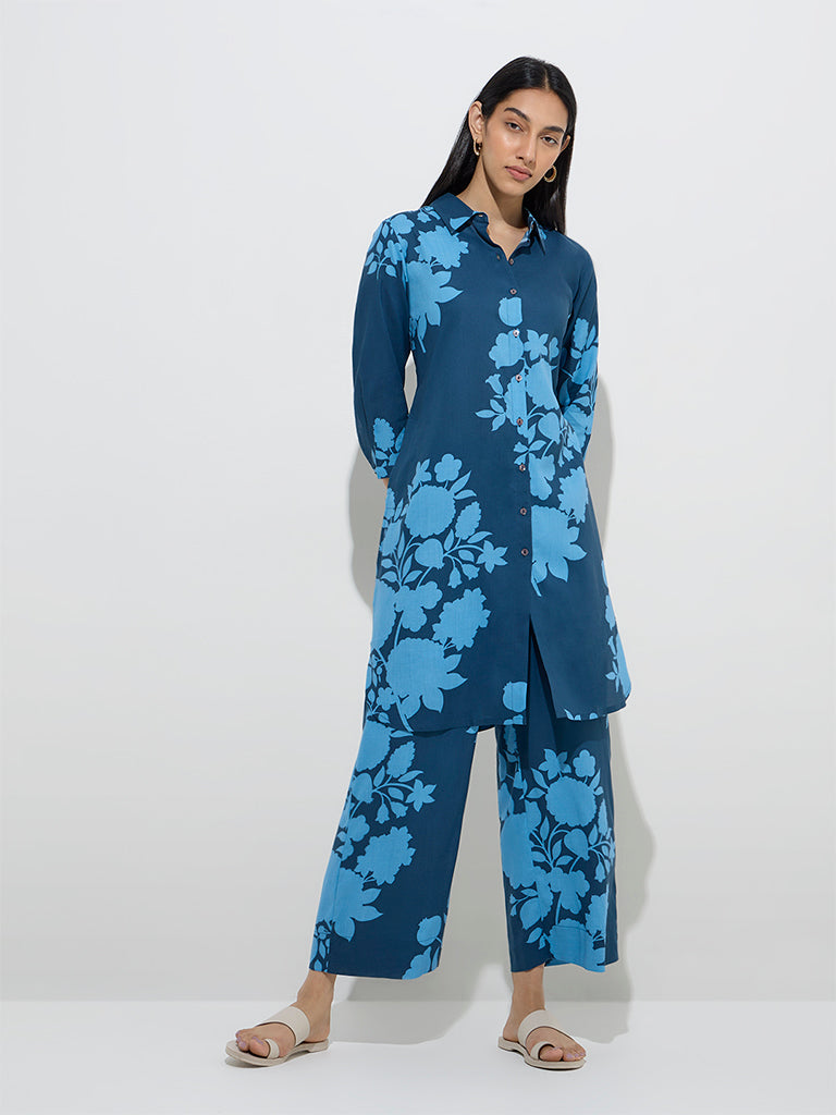 Utsa Indigo Floral Design Ethnic Pants - Image 3