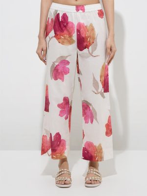 Utsa White Floral Patterned Ethnic Pants