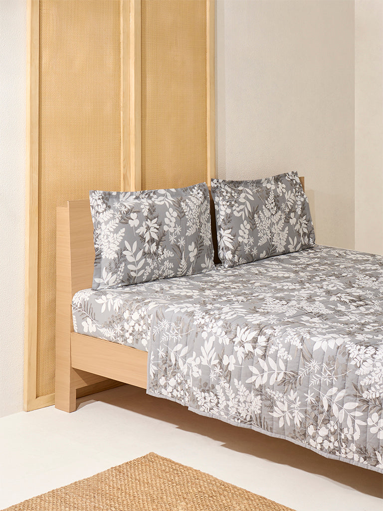 Westside Home Grey Botanical Design Reversible Queen Bed Comforter - Image 2