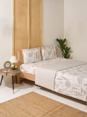 Westside Home Beige Floral Design Reversible Quilted Queen Bed Comforter