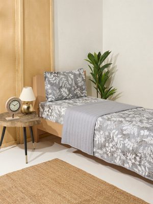 Westside Home Grey Botanical Design Reversible Single Bed Comforter