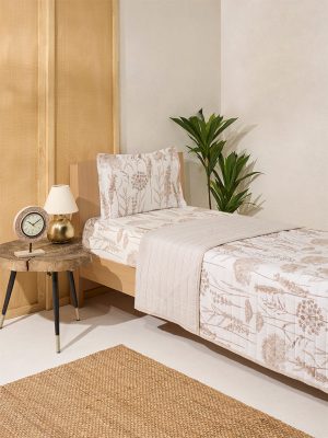 Westside Home Beige Floral Design Reversible Quilted Single Bed Comforter