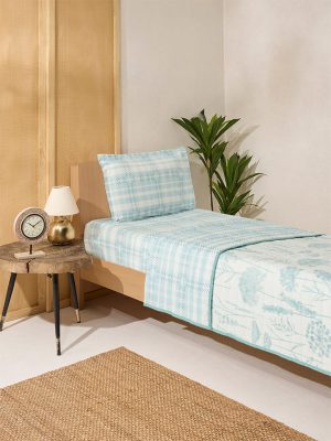 Westside Home Aqua Botanical Printed Reversible Single Bed Comforter