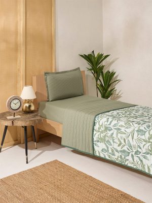 Westside Home Sage Leaf Pattern Single Bed Reversible Comforter