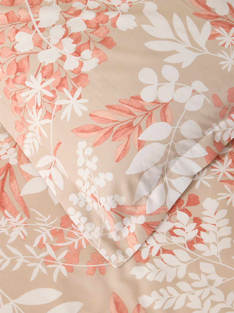 Westside Home Beige Botanical Queen Bed Flat Sheet and Pillowcase Set - Image 3