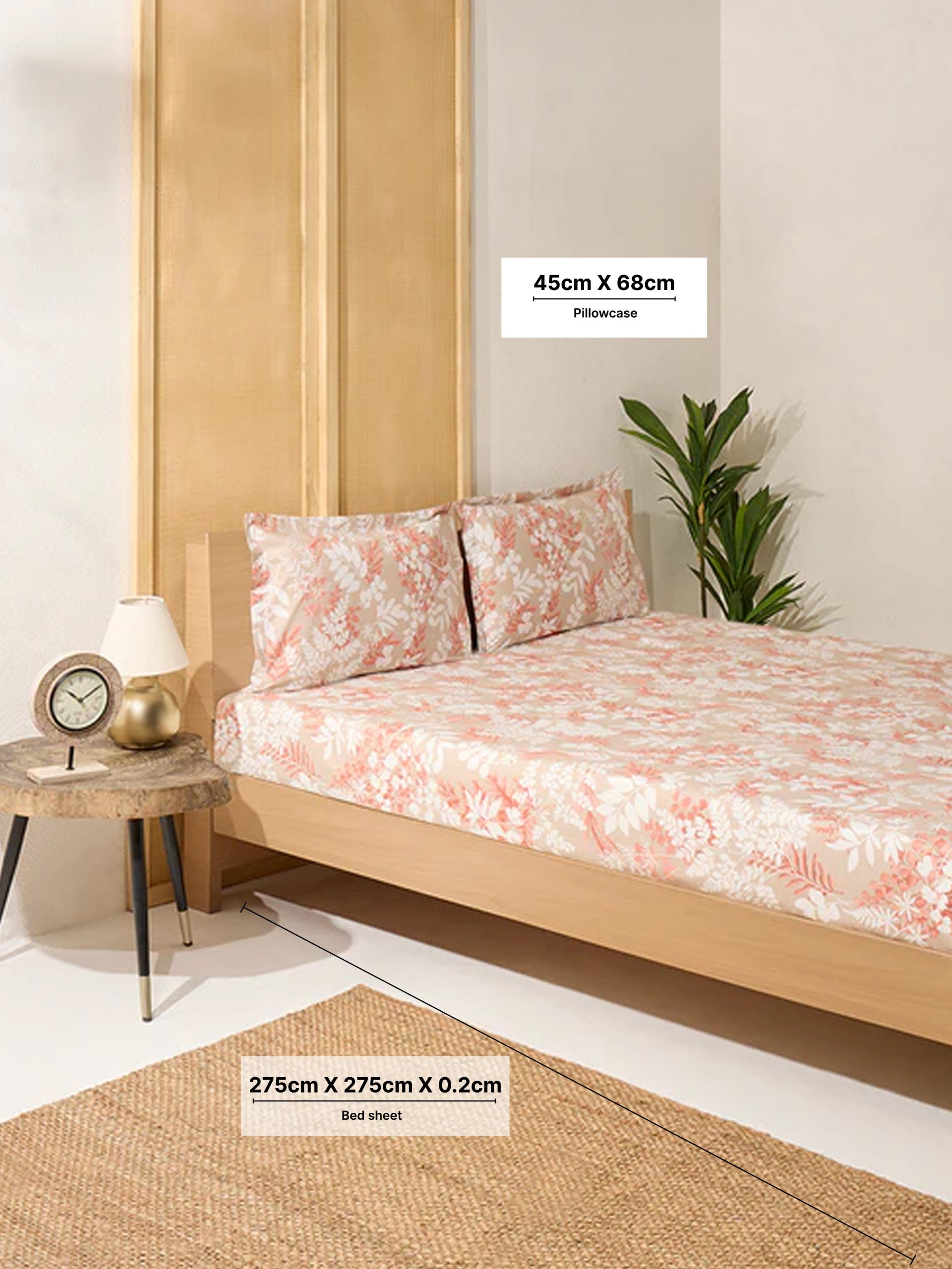 Westside Home Beige Botanical King Bed Flat Sheet and Pillowcase Set - Image 4