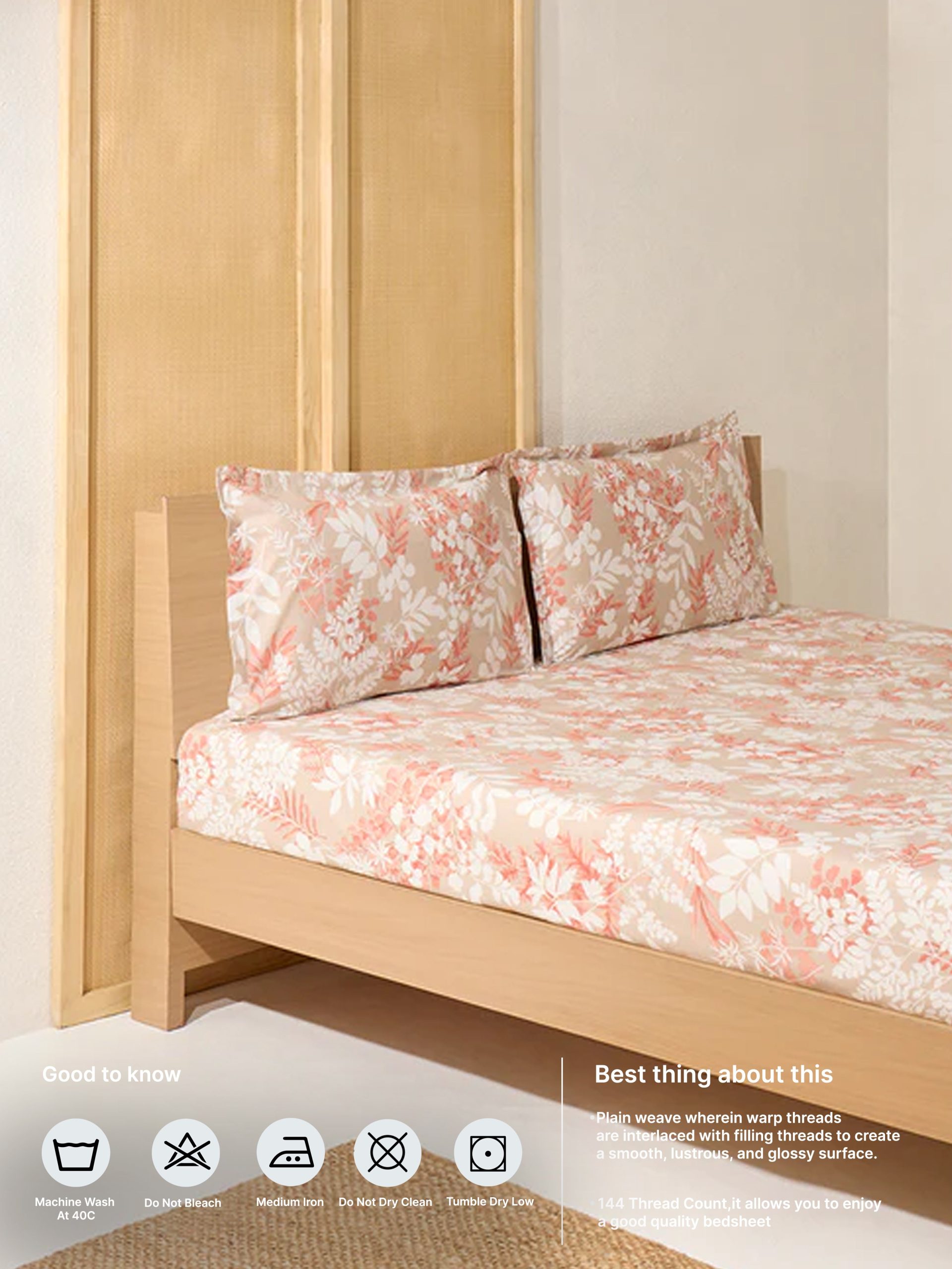 Westside Home Beige Botanical King Bed Flat Sheet and Pillowcase Set - Image 5