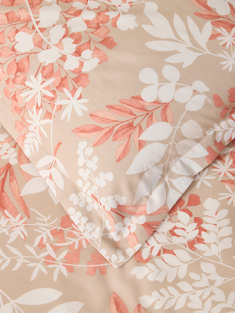 Westside Home Beige Botanical King Bed Flat Sheet and Pillowcase Set - Image 3