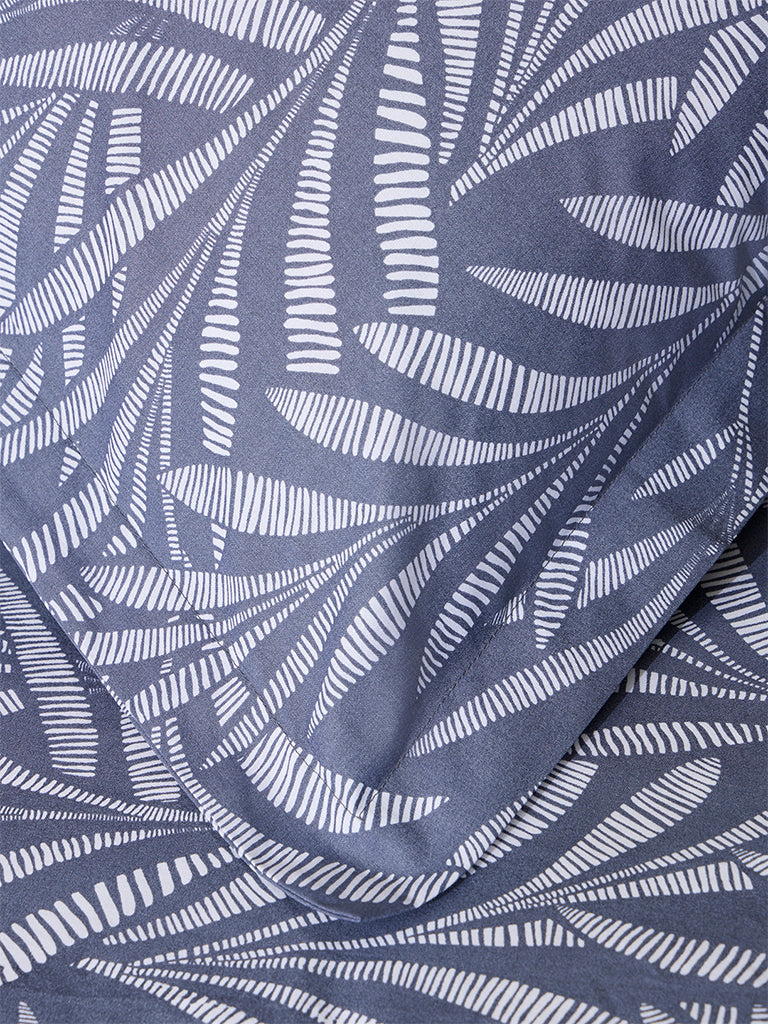 Westside Home Dusty Blue Foliage Printed King Bed Fitted Sheet and Pillowcase Set - Image 3