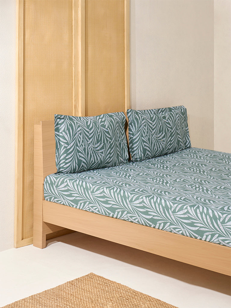 Westside Home Olive Foliage Queen Bed Fitted Sheet and Pillowcase Set - Image 2