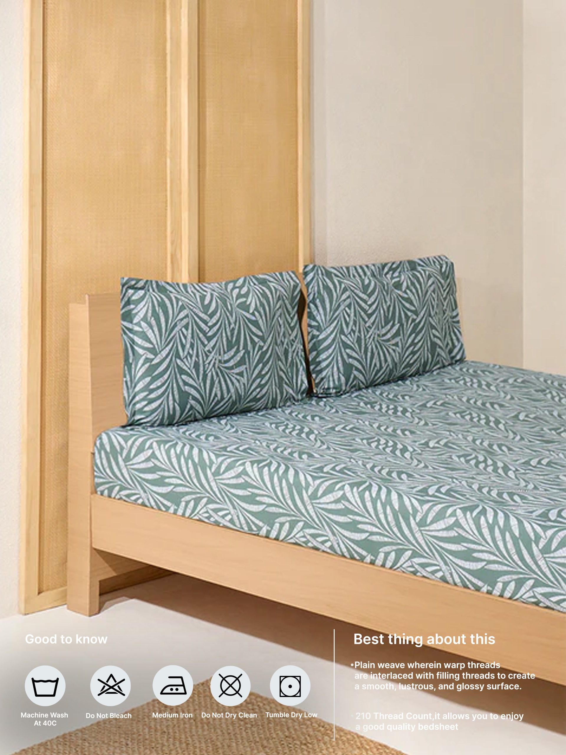 Westside Home Olive Foliage Queen Bed Fitted Sheet and Pillowcase Set - Image 5