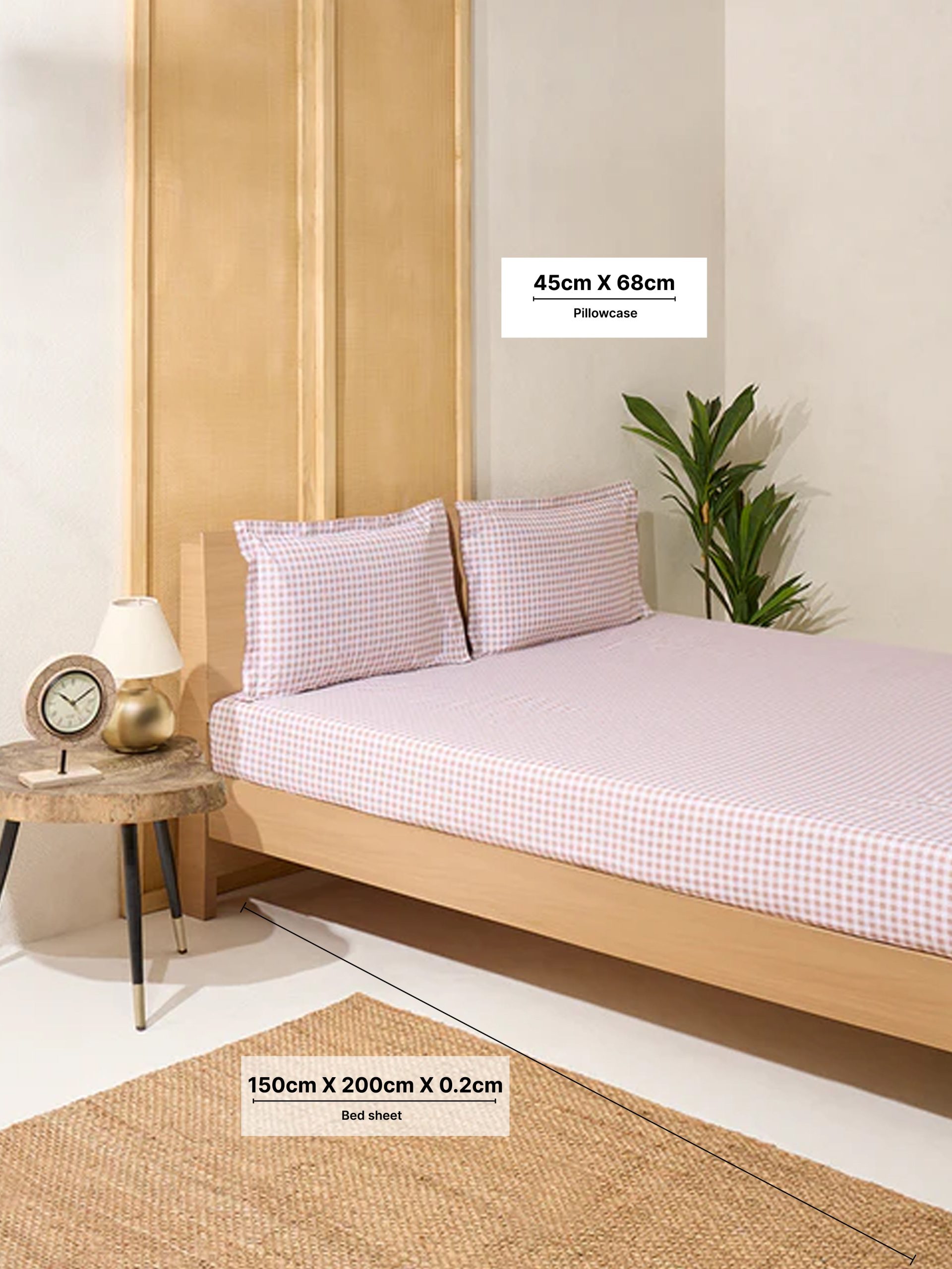 Westside Home Pink Gingham Checkered Queen Bed Fitted Sheet and Pillowcase Set - Image 4