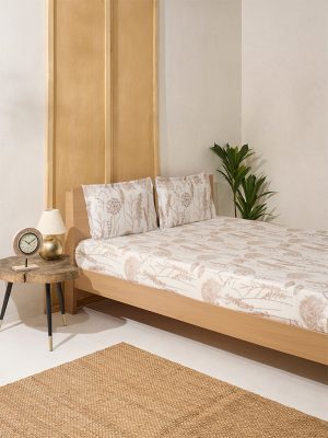 Westside Home Beige Floral Printed Queen Bed Flat Sheet and Pillowcase Set