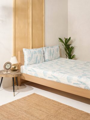 Westside Home Aqua Floral Queen Bed Flat Sheet and Pillowcase Set