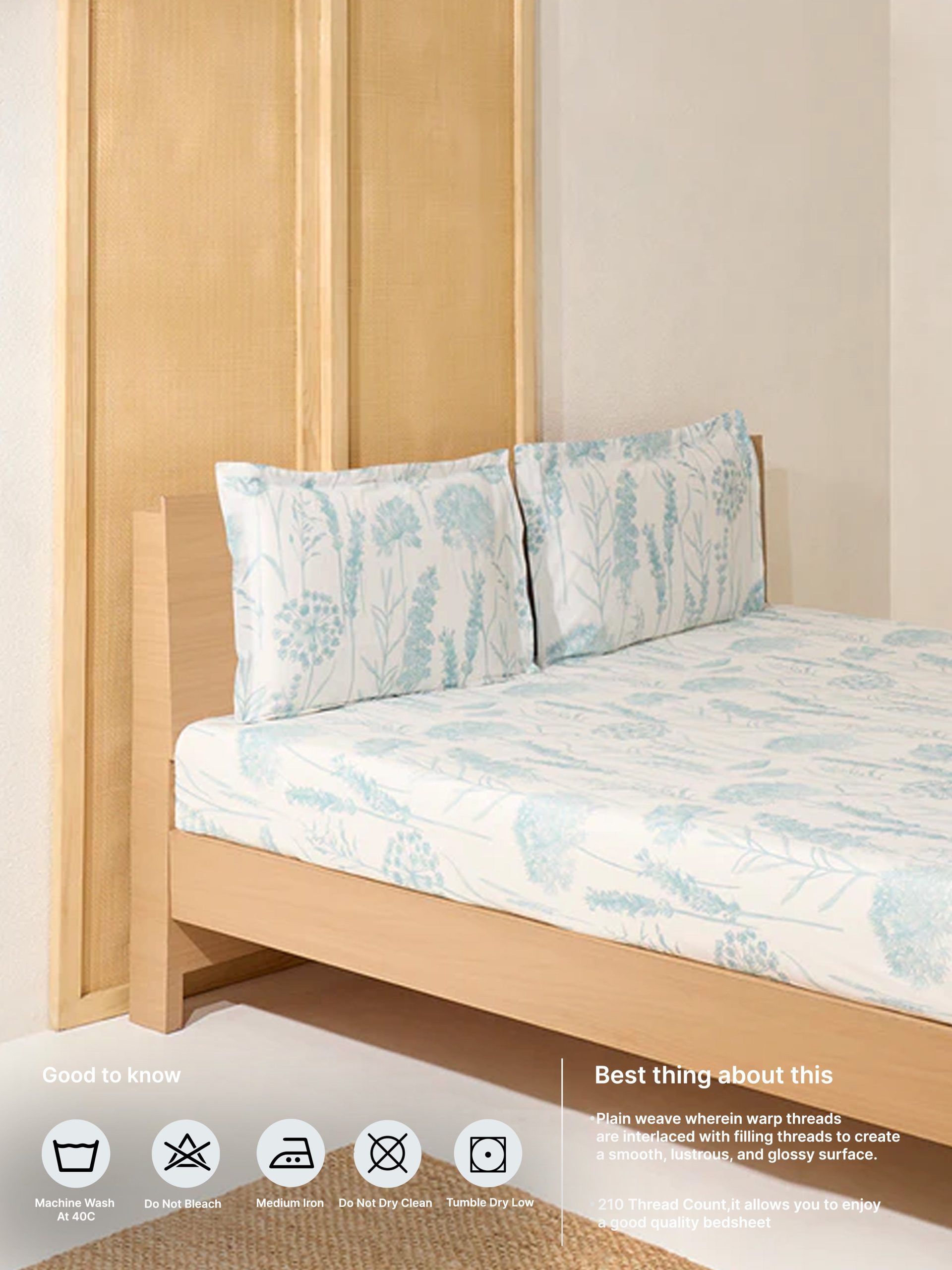 Westside Home Aqua Floral King Bed Flat Sheet and Pillowcase Set - Image 5