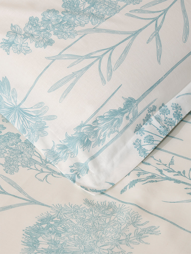 Westside Home Aqua Floral King Bed Flat Sheet and Pillowcase Set - Image 3