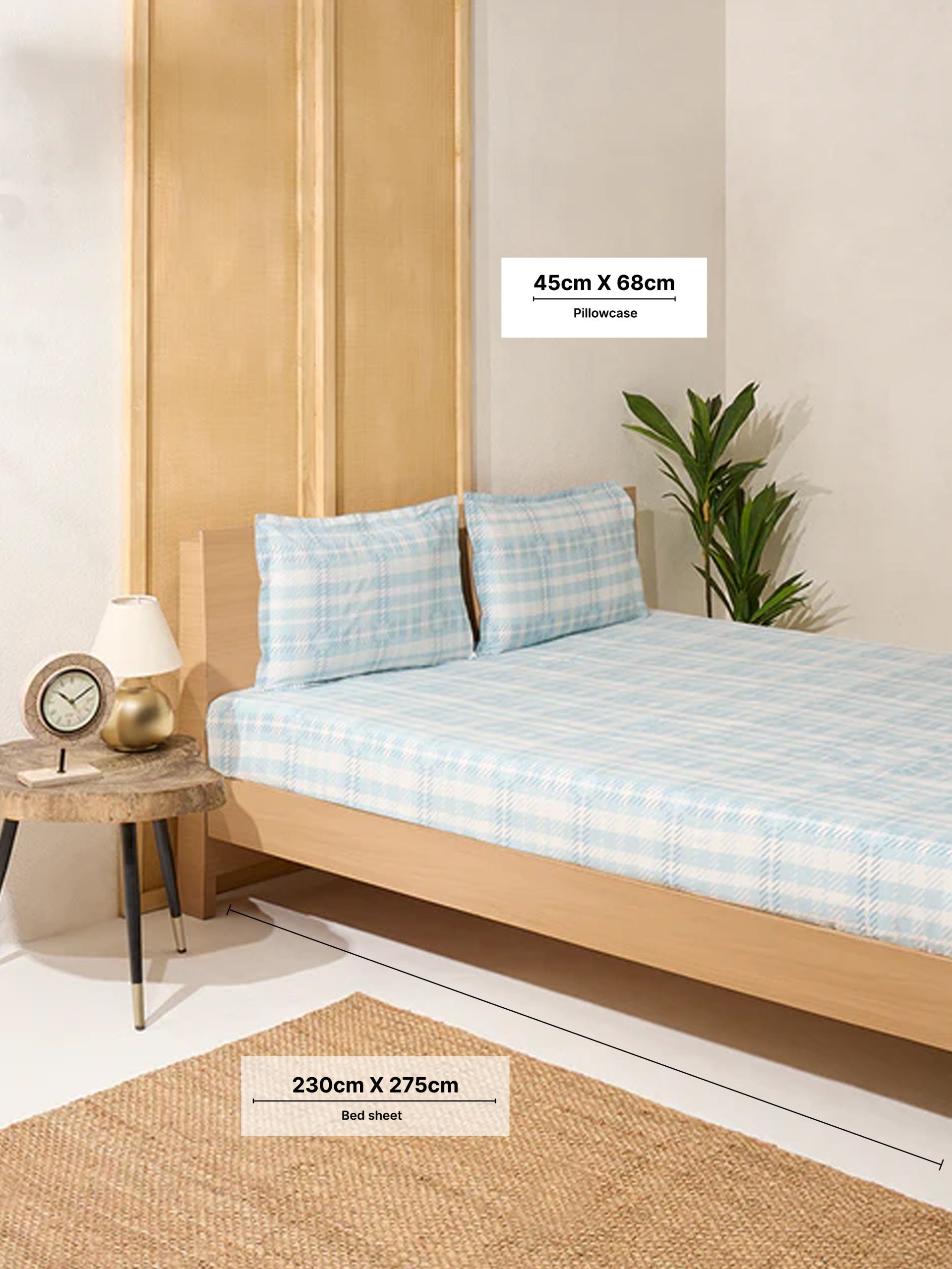 Westside Home Aqua Checks Printed Queen Bed Flat Sheet and Pillowcase Set - Image 4