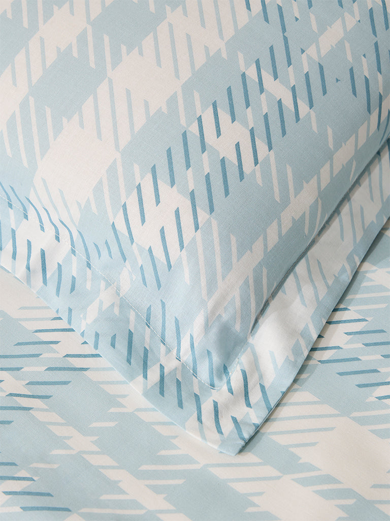 Westside Home Aqua Checks Printed Queen Bed Flat Sheet and Pillowcase Set - Image 3