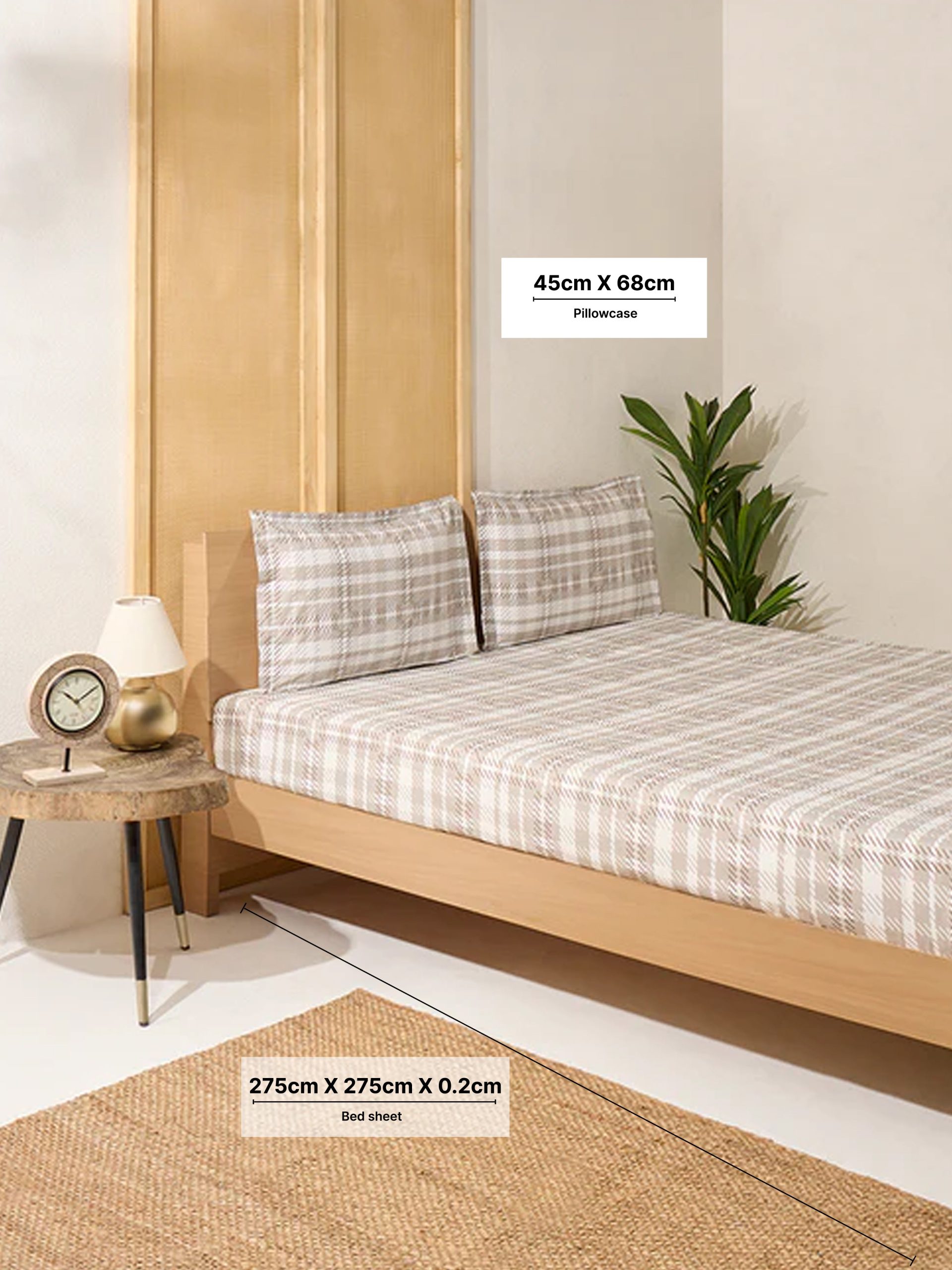 Westside Home Beige Checkered King Bed Flat Sheet and Pillowcase Set - Image 4