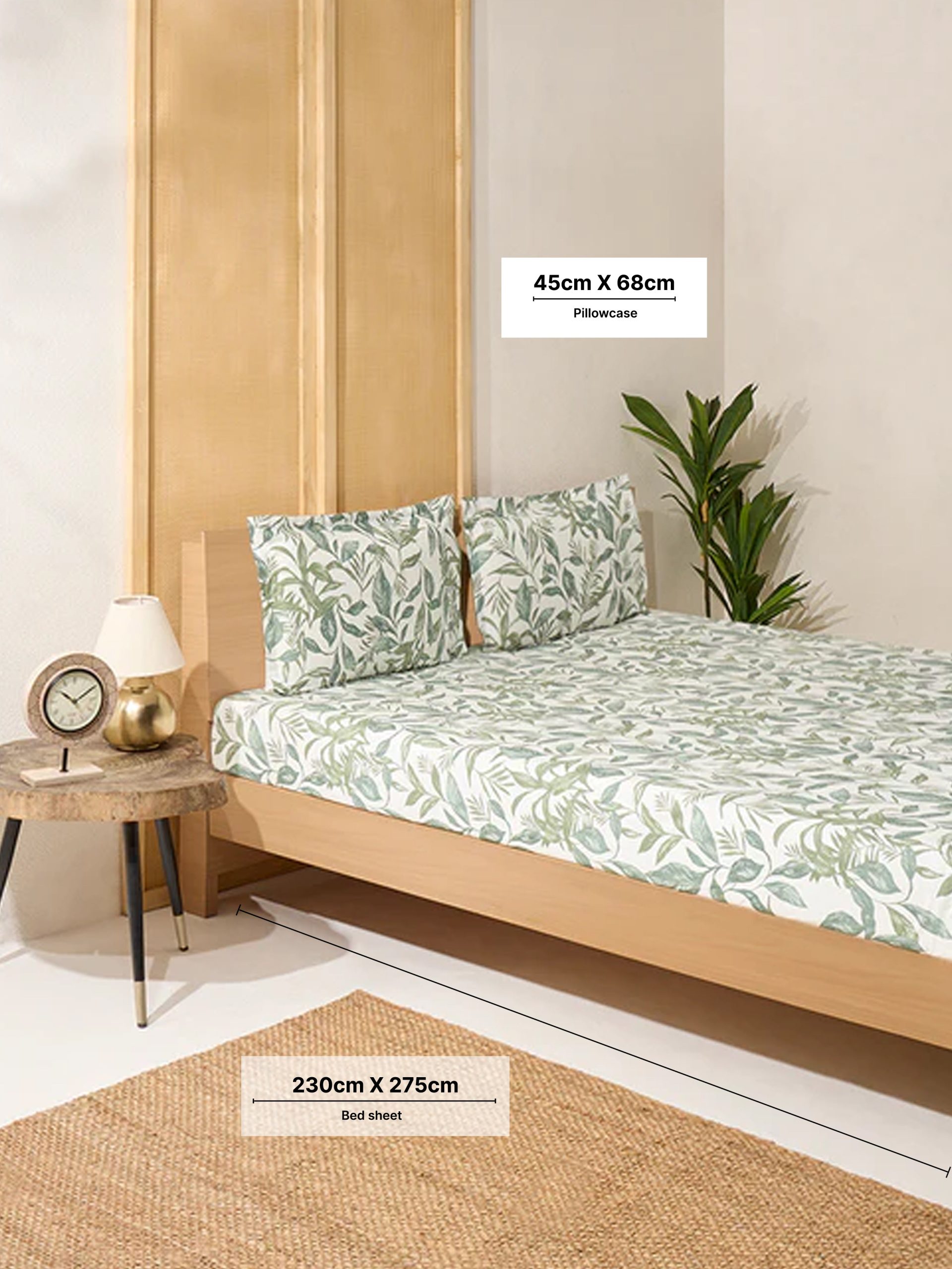 Westside Home Sage Leaf Design Queen Bed Flat Sheet and Pillowcase Set - Image 4