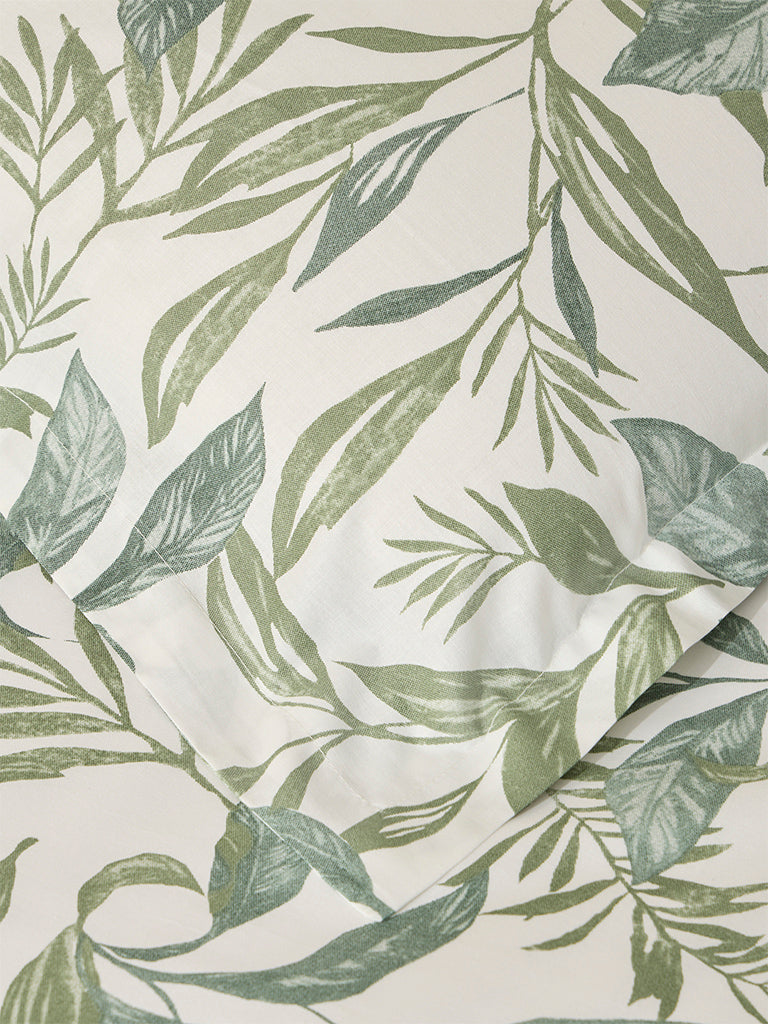 Westside Home Sage Leaf Design Queen Bed Flat Sheet and Pillowcase Set - Image 3